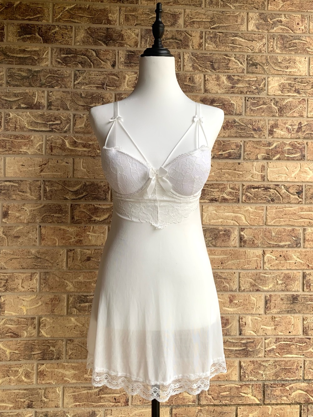 Dreamy White Lace Trim Babydoll Slip Dress - Strappy Backless Mesh Negligee